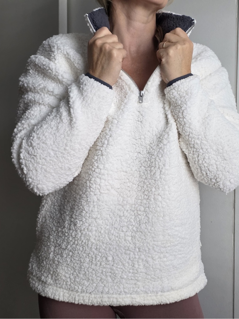 PINK Victoria's Secret Cream Sherpa Half-Zip Pullover